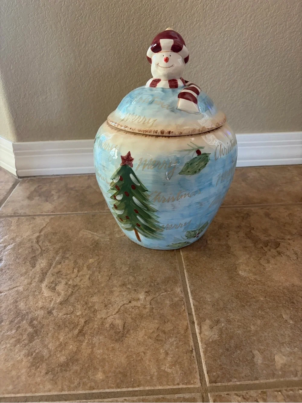 Christmas Holiday Snowman Ceramic Cookie Jar and Candy Bowl Set - LIKE NEW